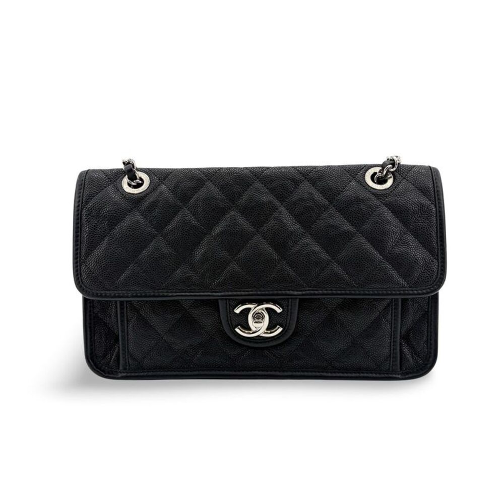 Chanel CC Day Caviar Flap Bag Black Silver Hardware